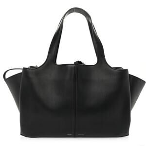Celine Tri-Fold Black Grained Leather Shoulder Bag